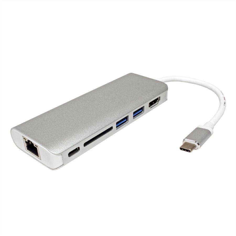 ROLINE Station d'accueil USB type C, 4K HDMI, 2x USB 3.2 Gen 1,1x lecteur SD/MicroSD, 1x USB-C PD, 1 x Gigabit Ethernet