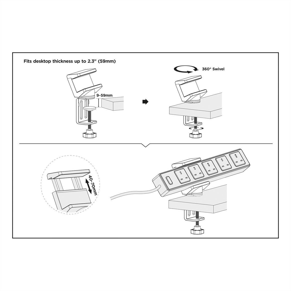 VALUE Support pour multiprise, pivot à 360°, blanc