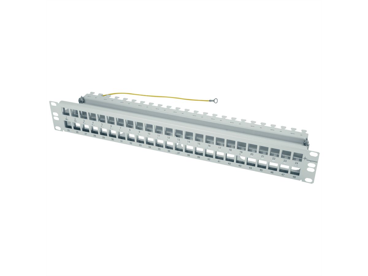 TELEGÄRTNER Panneau 19" 1.5U pour 48 AMJ/UMJ , modules/coupleurs, avec serre câbles, RAL 7035