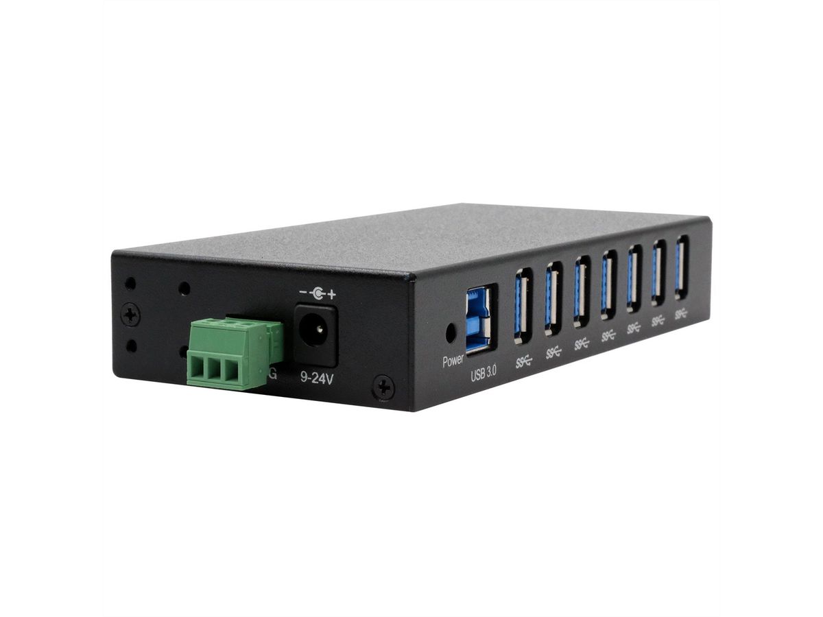 EXSYS EX-11237HMS-2 Hub 7 ports métallique , USB 3.2 Gen 1, kit rail DIN