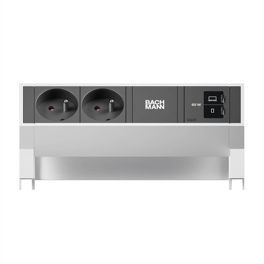 BACHMANN DESK2 2xUTE 1xUSB C/C 65W, L=0,2m INOX