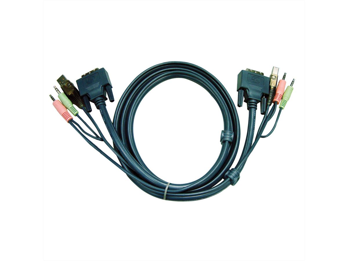 ATEN 2L-7D02U Câble KVM DVI-D (Single Link), USB, Audio, noir, 1,8 m