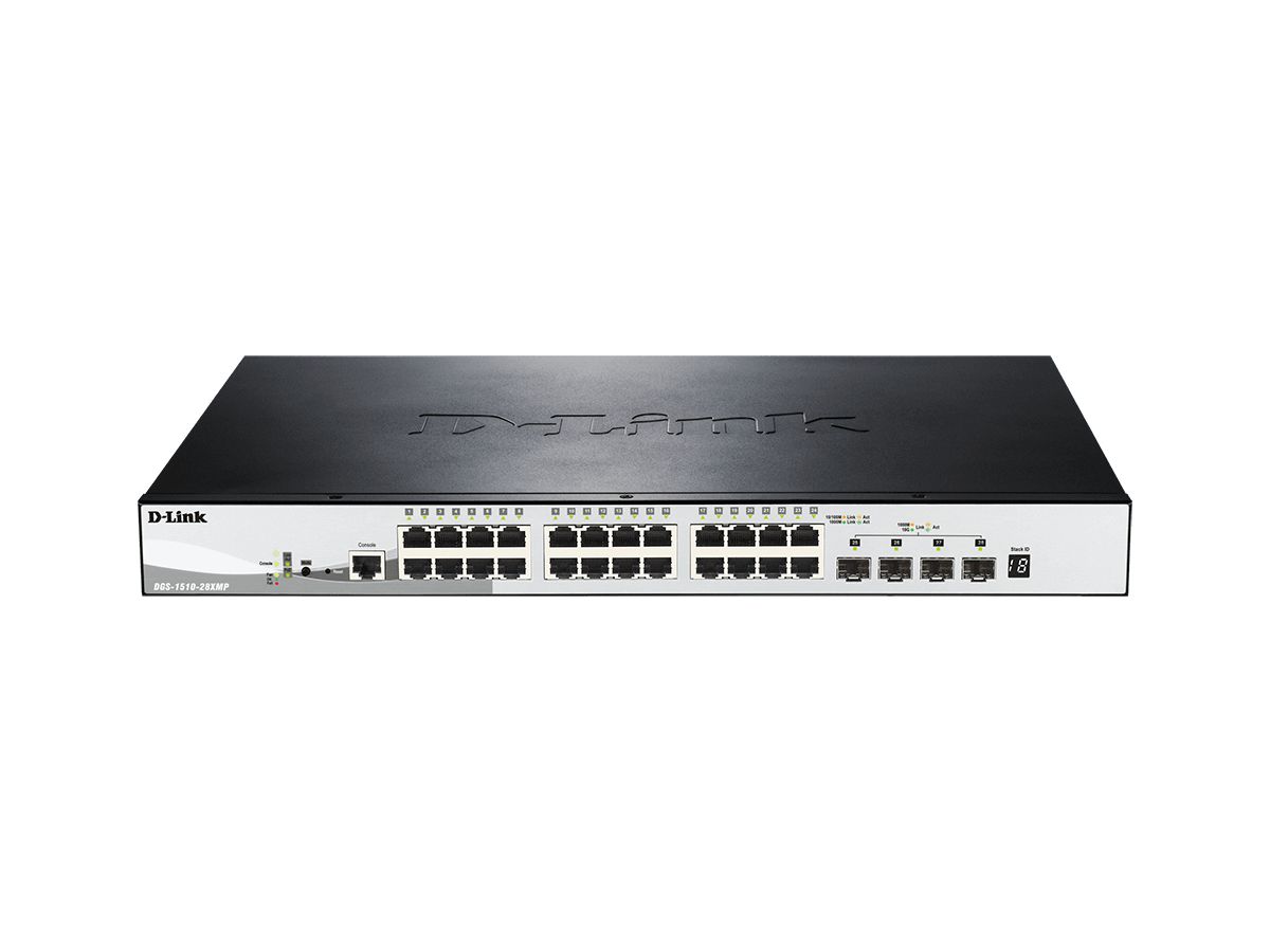 D-Link DGS-1510-28XMP Géré L2/L3 Gigabit Ethernet (10/100/1000) Connexion Ethernet, supportant l'alimentation via ce port (PoE) Noir, Gris