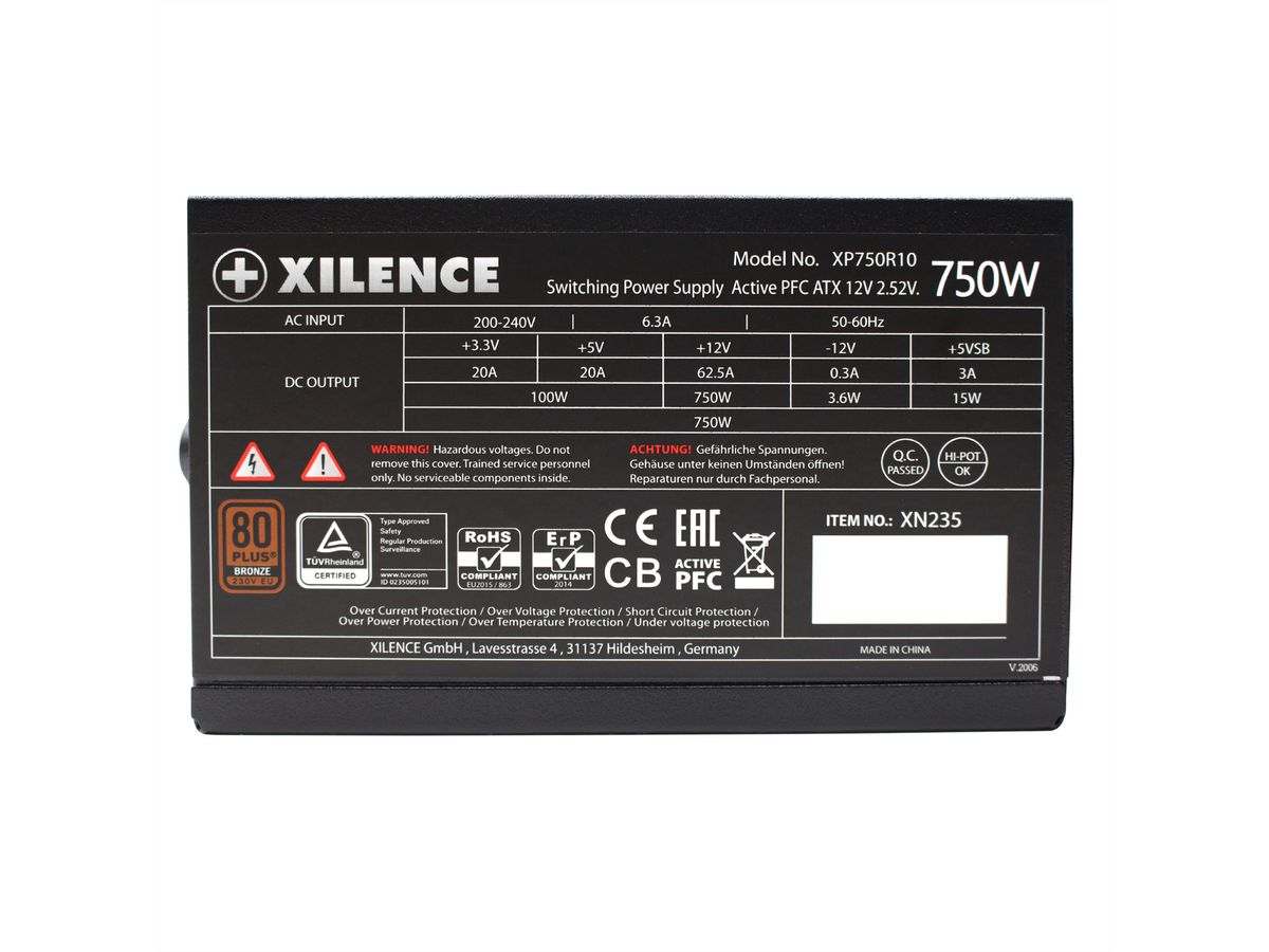 Xilence XP750R10 750W Alimentation PC, 80+ Bronze, Gaming, ATX