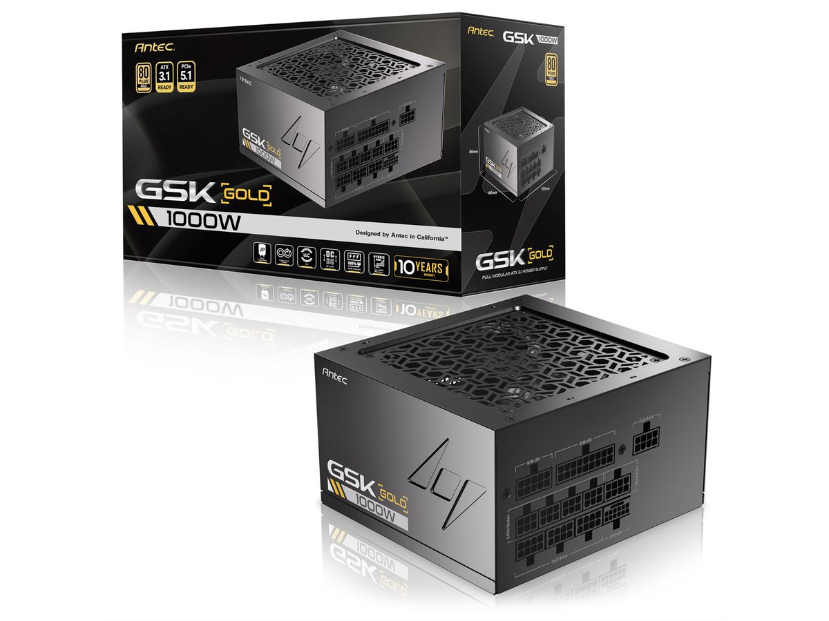 ANTEC GSK 1000 ATX3.1 Bloc d'alimentation 1000 W entièrement modulaire, certifié 80 PLUS Gold
