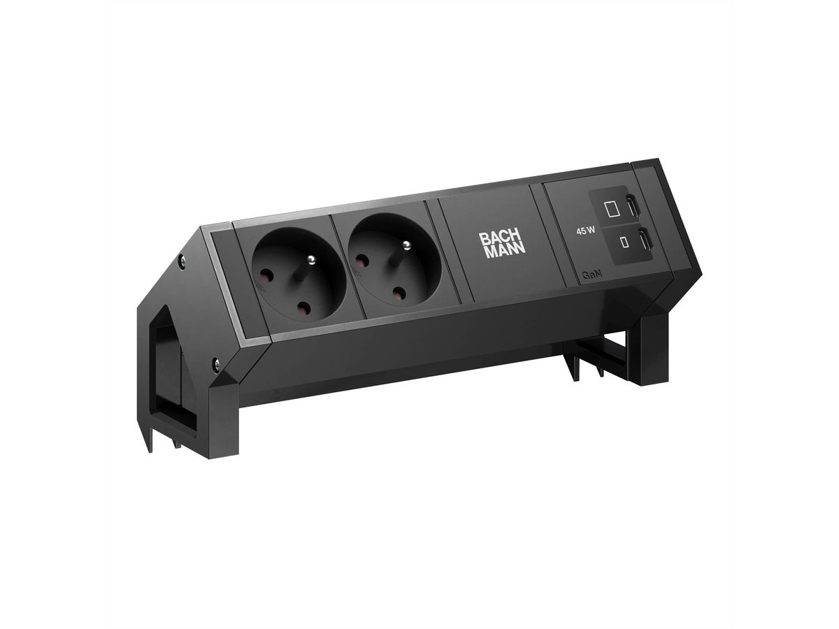 BACHMANN DESK2 2xUTE 1xUSB C/C 45W, L=0,2m RAL9005