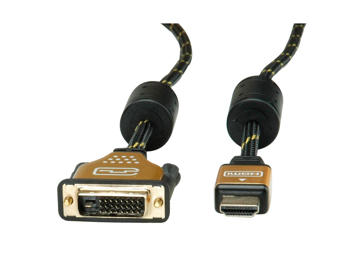 ROLINE GOLD Câble pour écran DVI-HDMI, M-M, (24+1) dual link, Retail Blister, 5 m