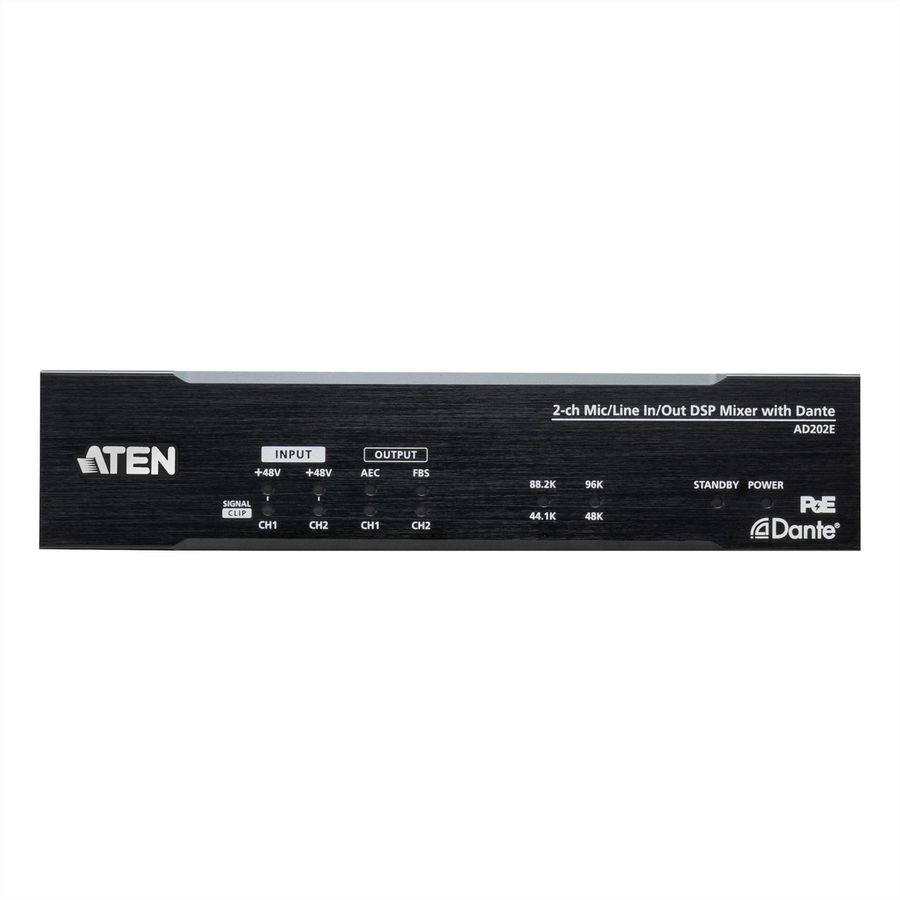 ATEN AD202E Processeur audio 2-CH à entrée/sortie micro/ligne, avec DSP et Dante