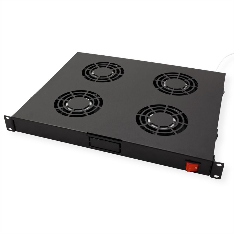 ROLINE 19" Unité de ventilation, 4 ventilateurs, thermostat, noire