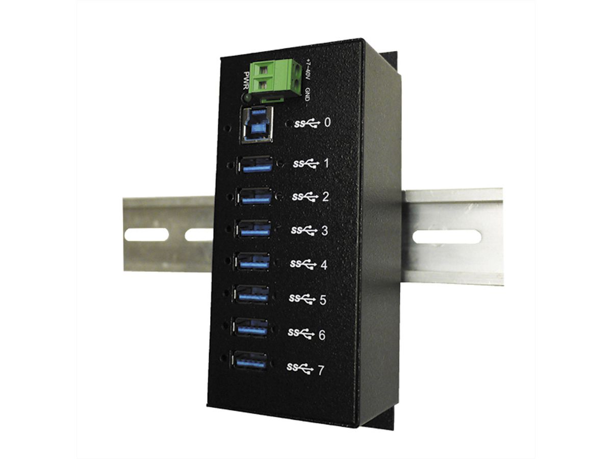 EX-1187HMVS hub USB 3.2 Gen1 à 7 ports, kit rail DIN