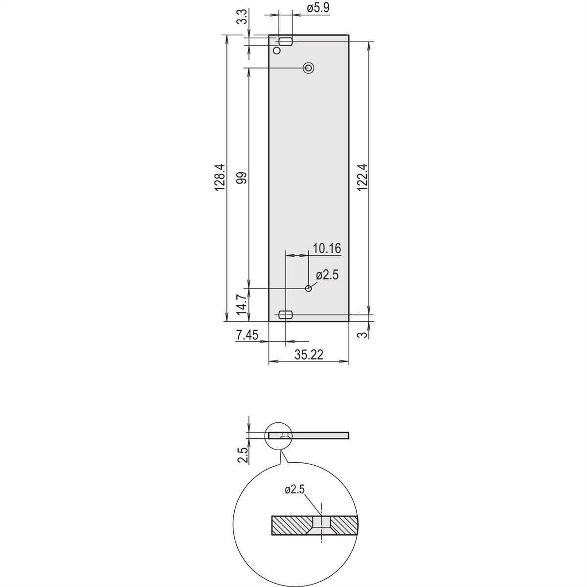 SCHROFF HF Frame Type Plug-In Unit Face avant, 3 U, 7HP, 2,5 mm, alu, anodisé avant, conducteur arrière