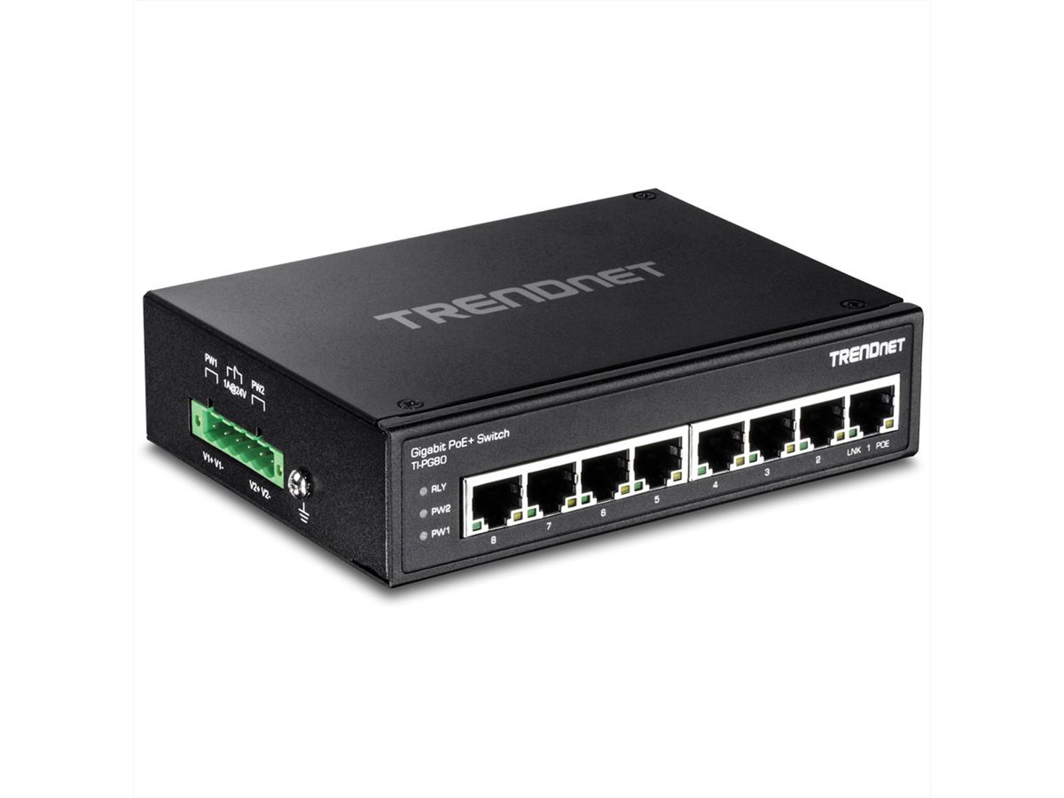 TRENDnet TI-PG80 Switch Rail DIN PoE+ Gigabit industriel renforcé à 8 ports