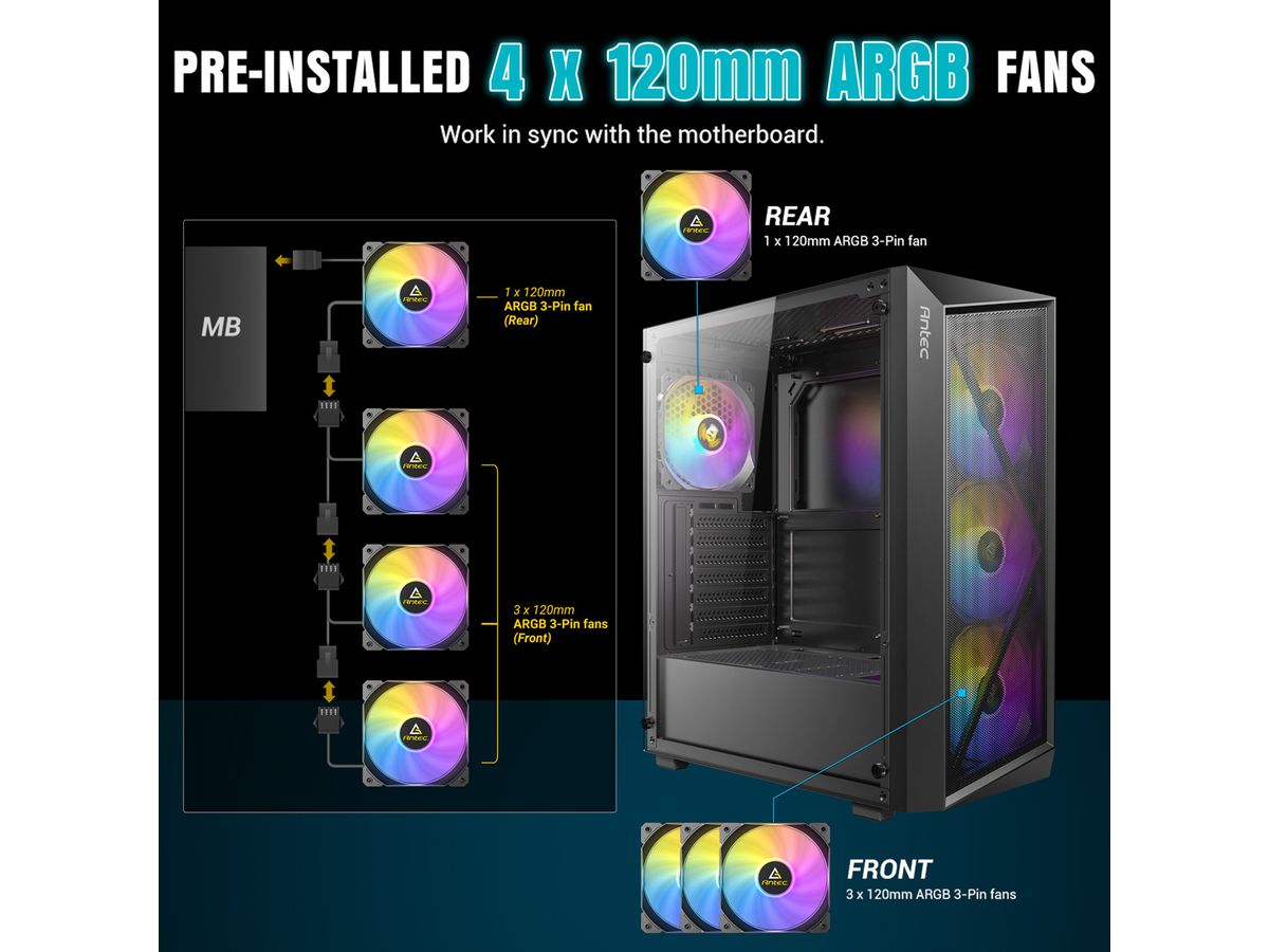 ANTEC AX67 ARGB Boîtier PC Midi Tower Gaming ATX, noir