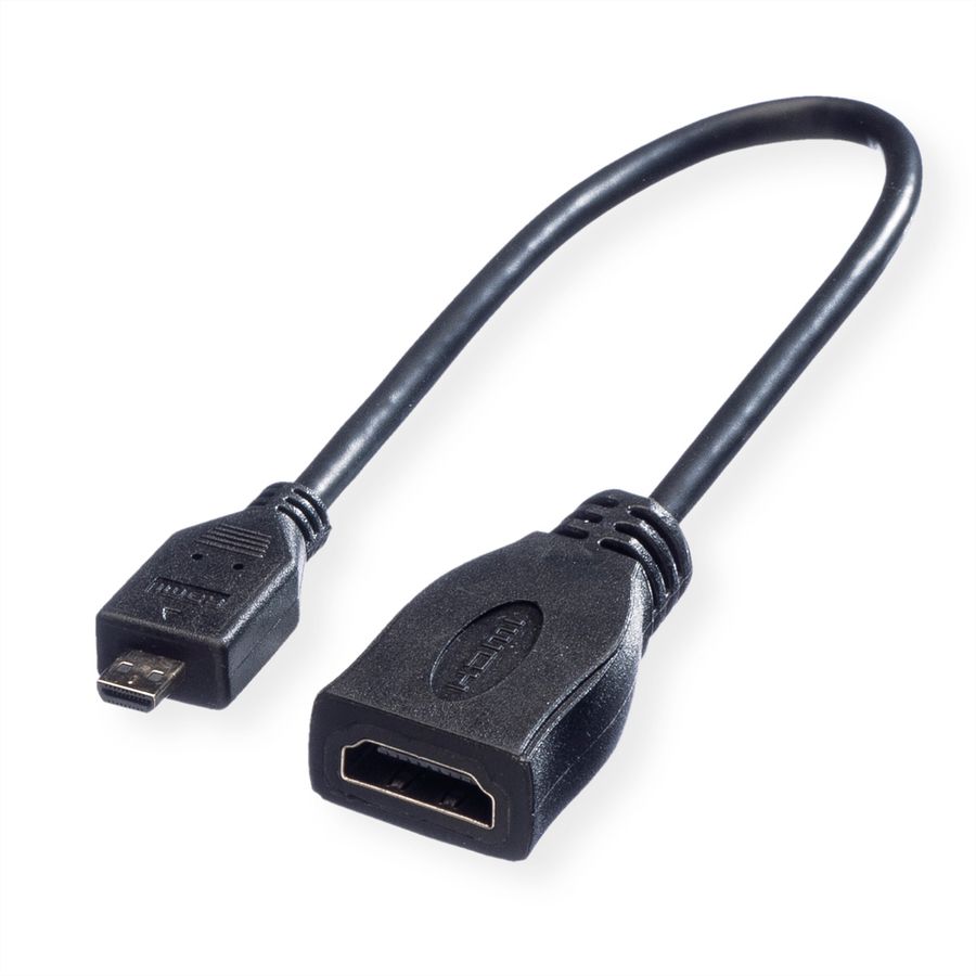 ROLINE Câble HDMI High Speed avec Ethernet, HDMI F - Micro HDMI M, 0,22 m