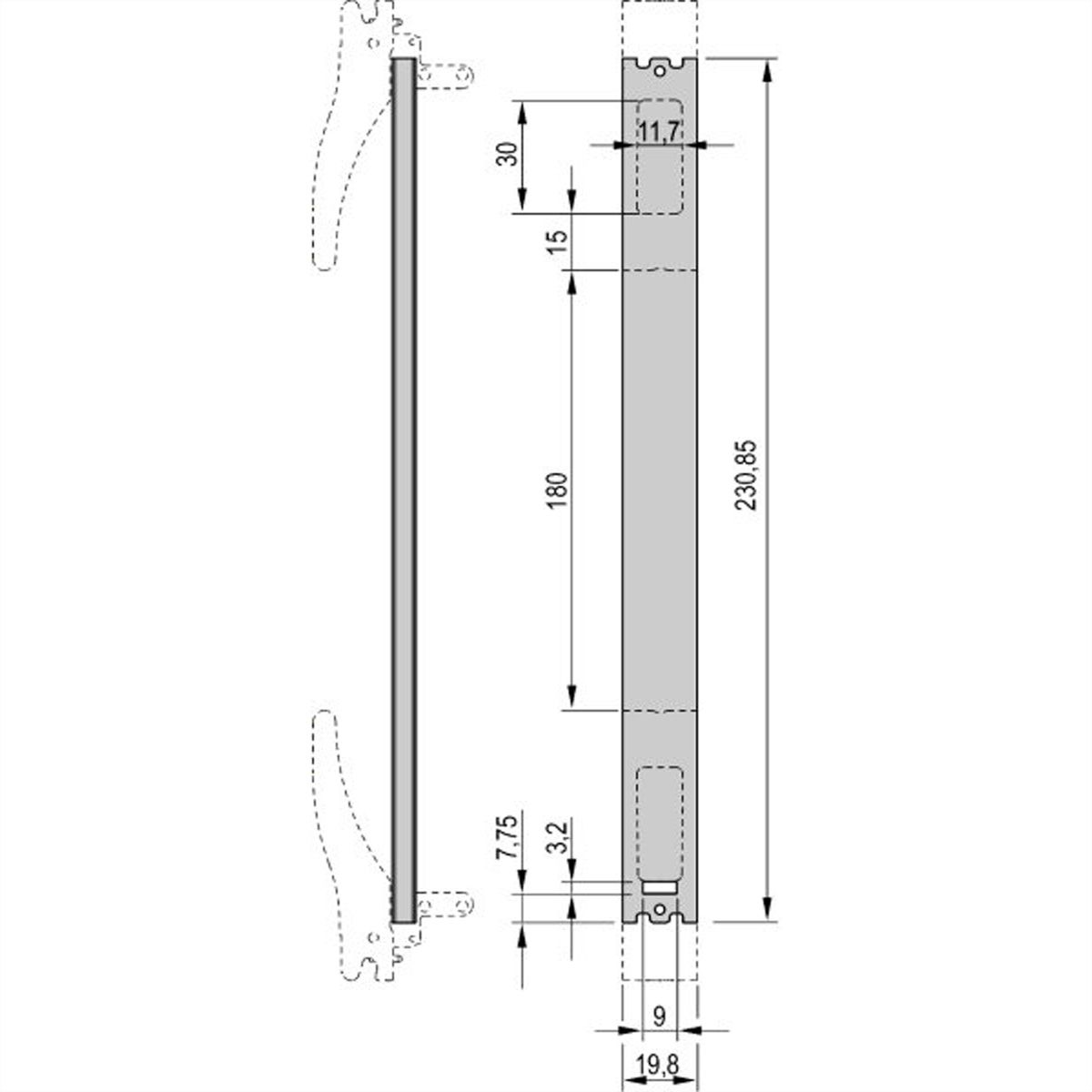 SCHROFF Plug-In Unit U-Profile Face avant pour poignée XL, compatible micro-interrupteur, 6 U, 4 CV, 2,5 mm, alu, anodisé frontal, conducteur arrière