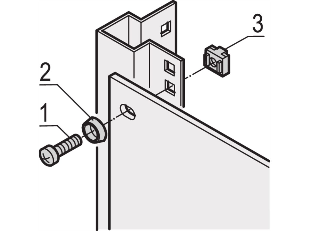Kit d'assemblage SCHROFF 19", 4 x Vis M5x12, Ecrou de mise à la terre M5 pour glissières de sécurité