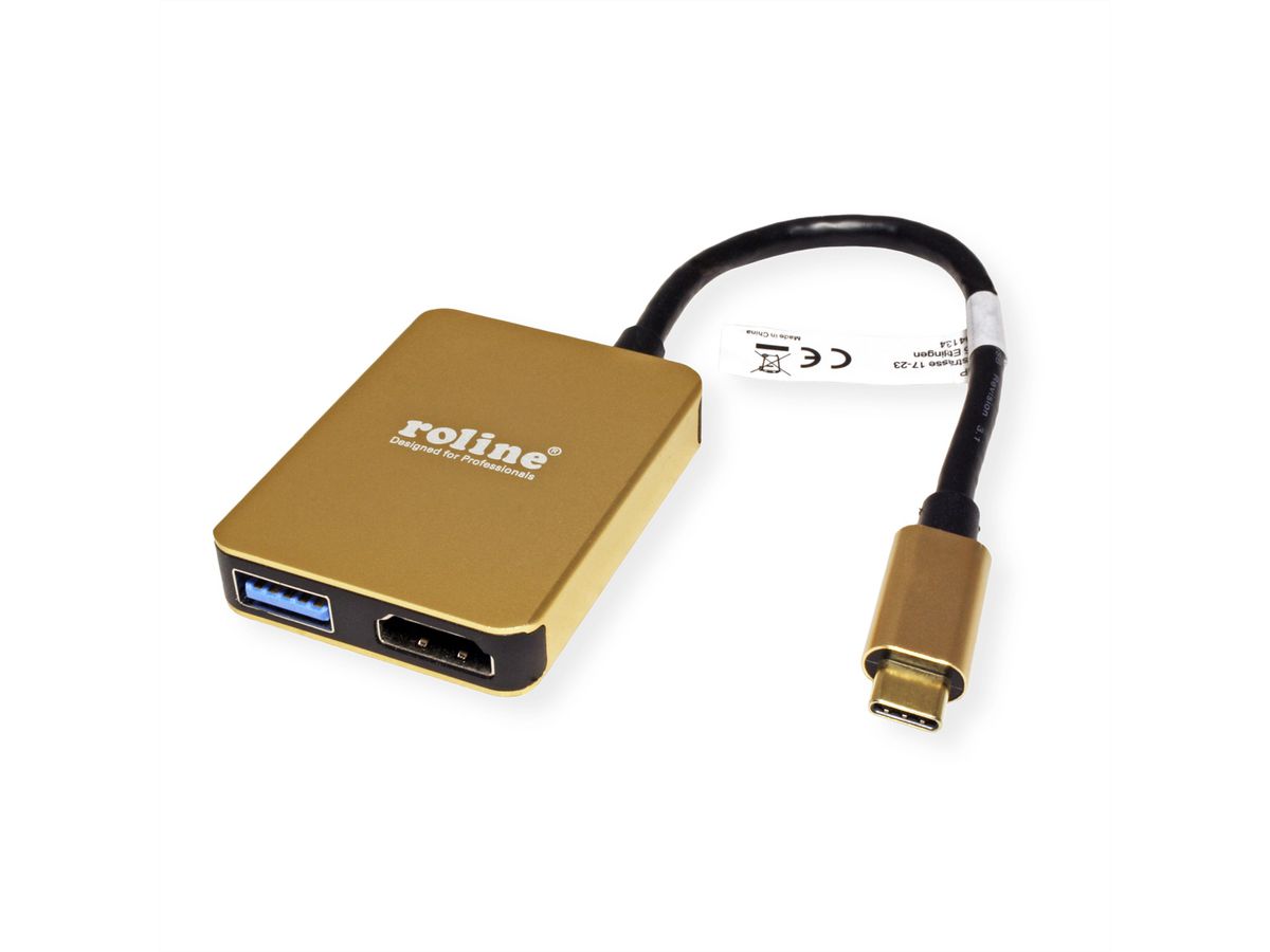 ROLINE GOLD Station d'accueil USB type C, 4K HDMI, 2 ports USB 3.2 Gen 1, 1x USB type C PD (Power Delivery)