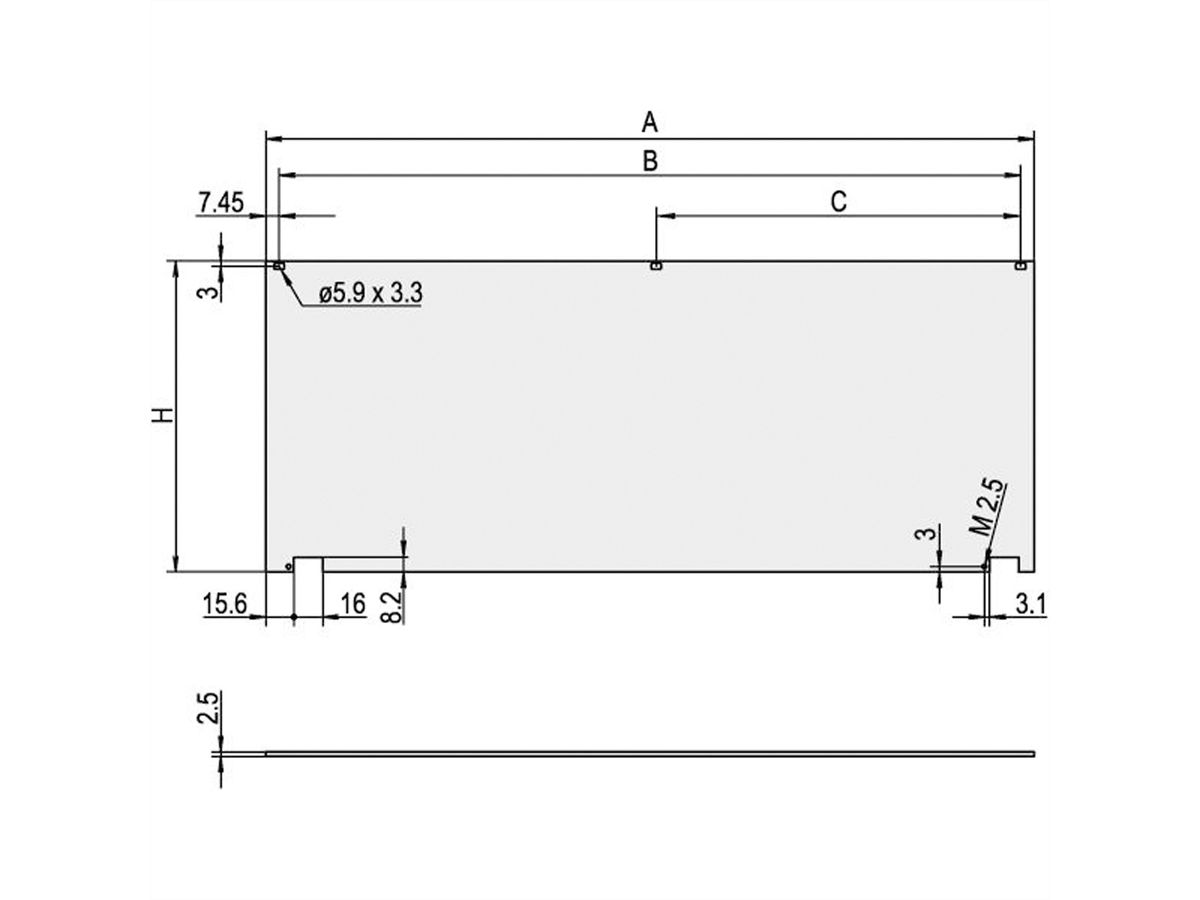 SCHROFF Kit de face avant, non blindé, avec charnière inférieure, 3 U, 84 HP, 2,5 mm, alu, anodisé