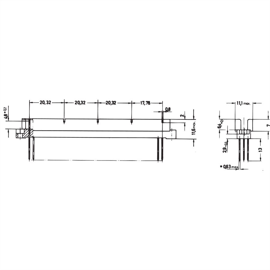 Connecteur SCHROFF Type R, EN 60603, DIN 41612, Femelle, 64 contacts, broches à souder, 3 mm