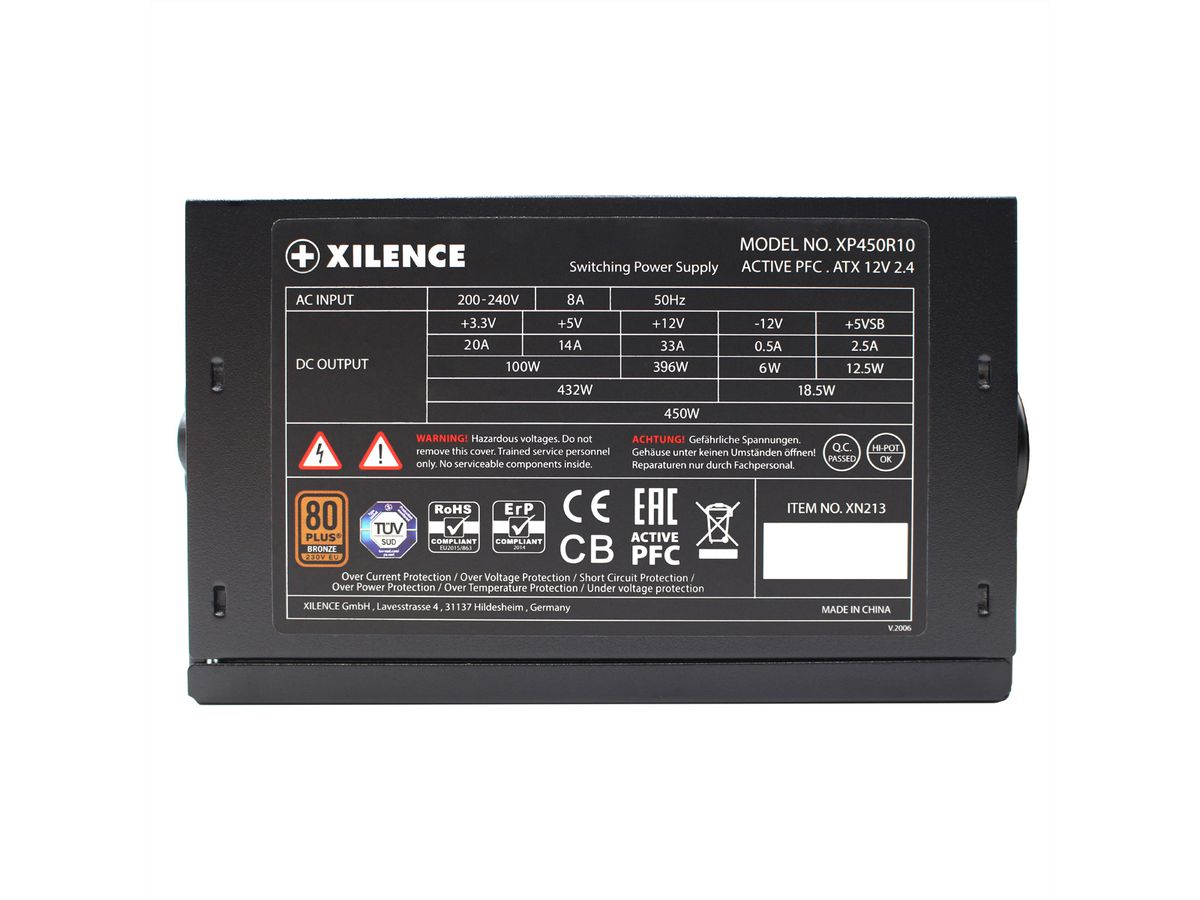 Xilence XP450R10 450W Alimentation PC, 80+ Bronze, Gaming, ATX