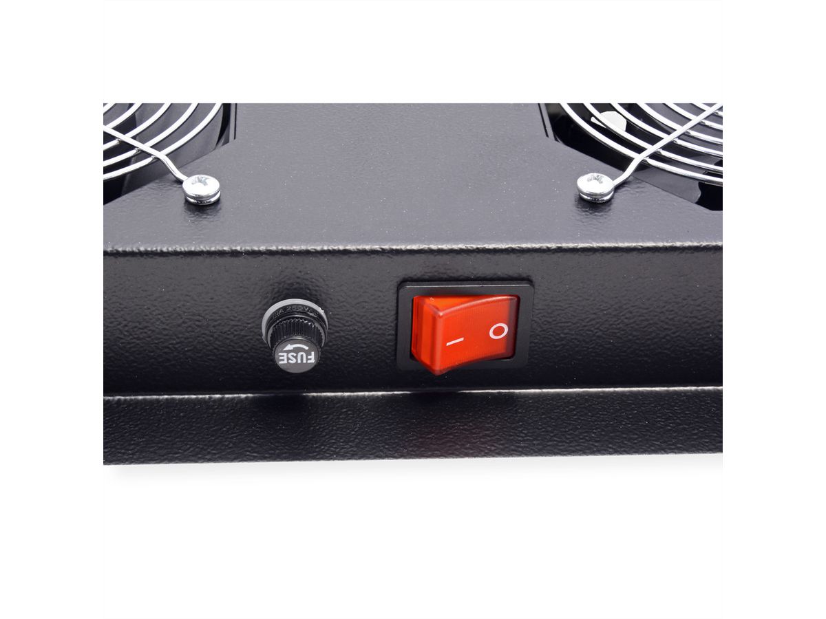 ROLINE 19" Unité de ventilation de toit, 4 ventilateurs, Thermostat pour baie serveur, noire