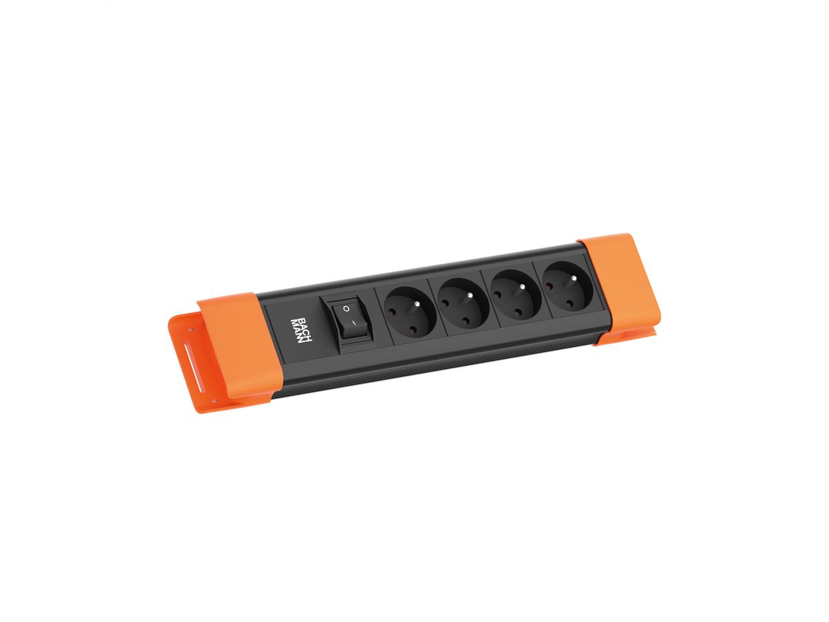 BACHMANN CONNECTUS 4xUTE , 1xinterrupteur 2,0m CEE7/7 noir/orange