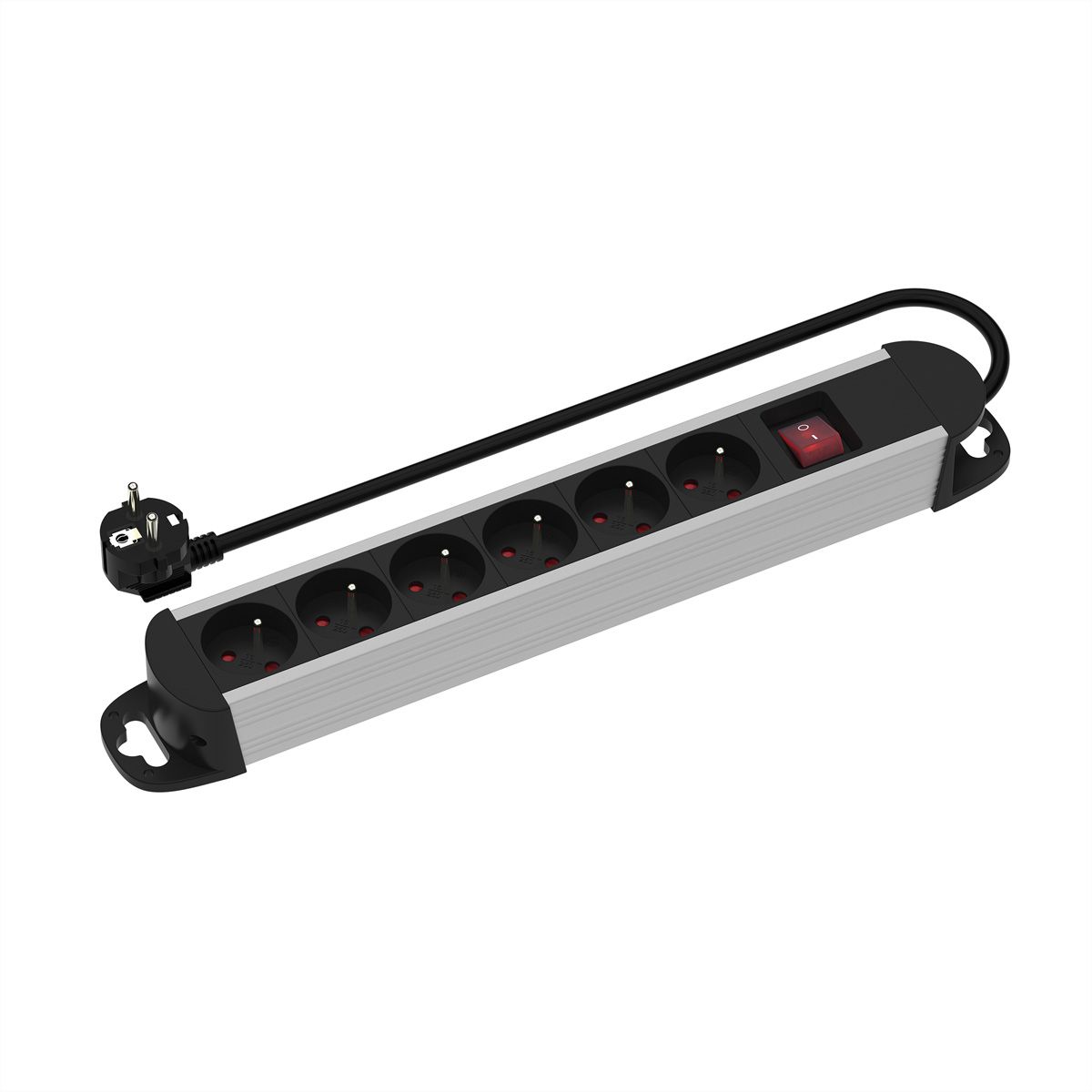ROLINE Prise multiple, 6 ports avec interrupteur, boîtier aluminium, version UTE, noir / argent, 3 m