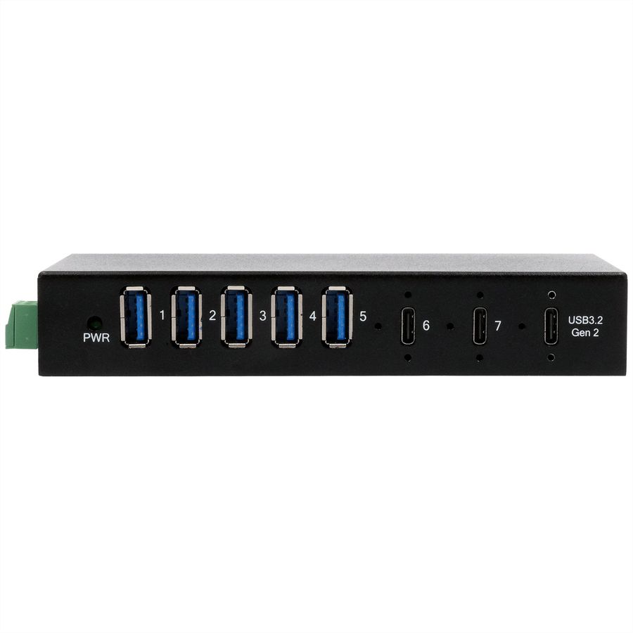 EXSYS EX-12297HMS HUB métallique 7 ports USB 3.2 Gen 2x1, 2x USB-C et 5x USB-A 3.2 Gen 1, pour table, mur et rail DIN