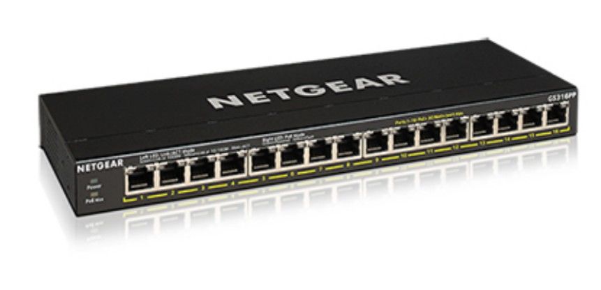 Netgear GS316PP Non-géré Gigabit Ethernet (10/100/1000) Connexion Ethernet, supportant l'alimentation via ce port (PoE) Noir