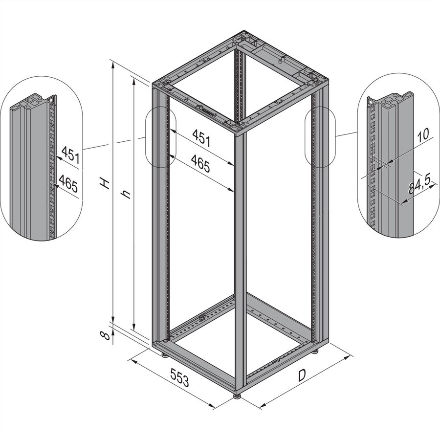 Cadre d'armoire Novastar SCHROFF, Heavy-Duty, 25 U 553W 900D