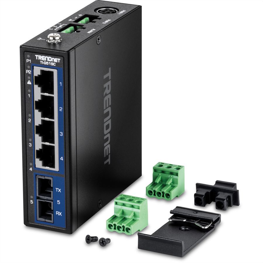 TRENDnet TI-G51SC Switch Rail DIN Gigabit industriel à 5 ports, avec port SC multimode