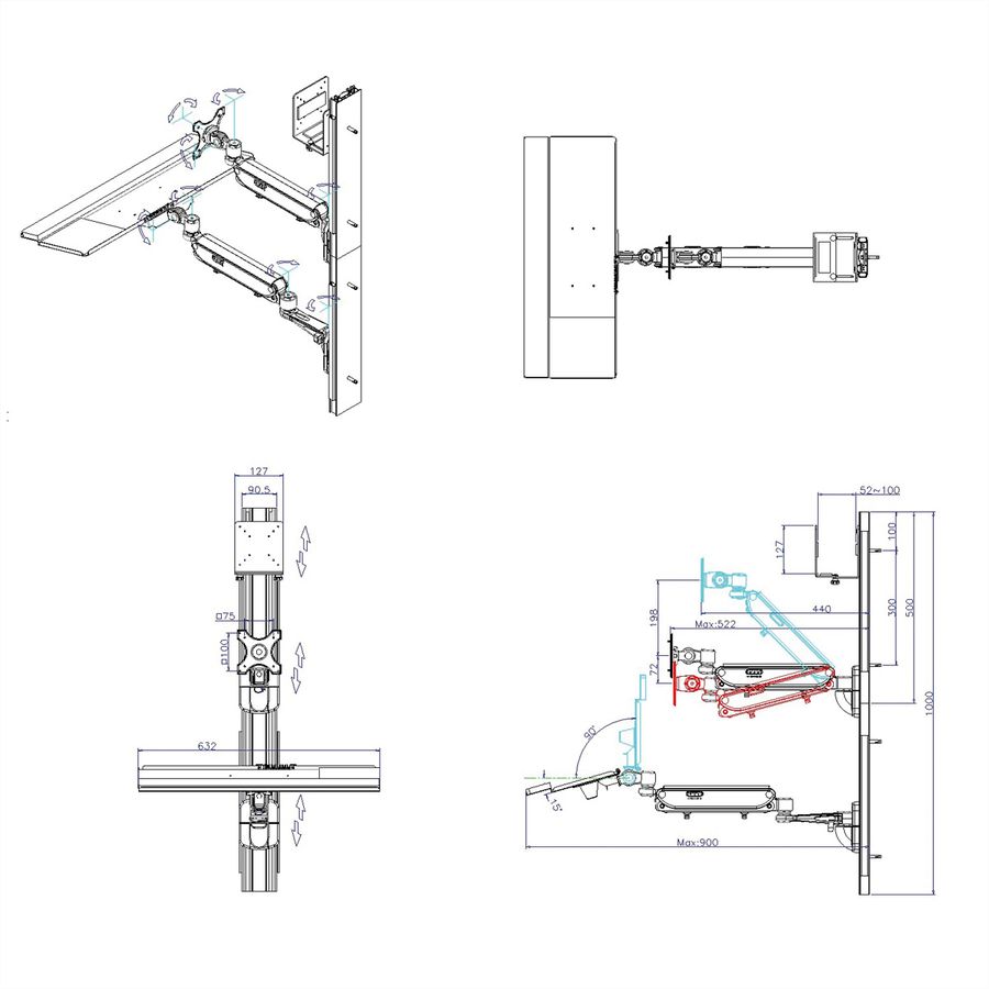 VALUE Station de travail, montage mural, pneumatique