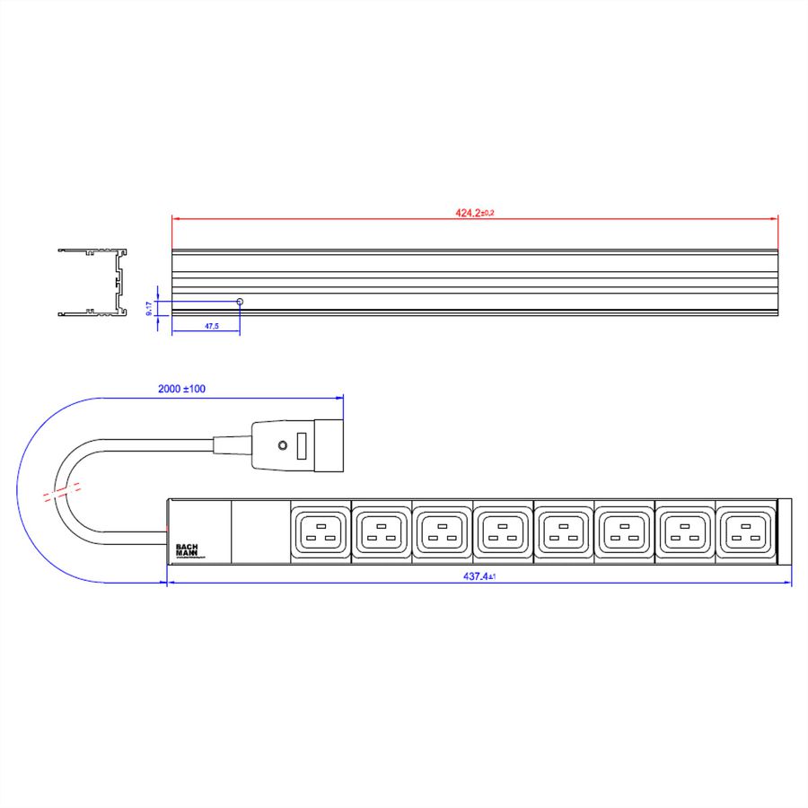 BACHMANN 19" Prise multiple 8 IEC320 C19 F et C20 M