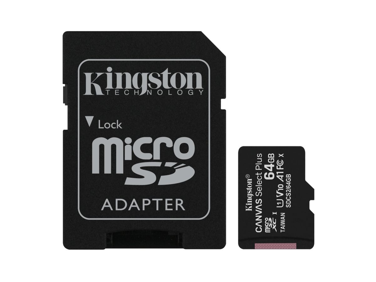 Kingston Technology Carte micSDXC Canvas Select Plus 100R A1 C10 de 64 Go + ADP