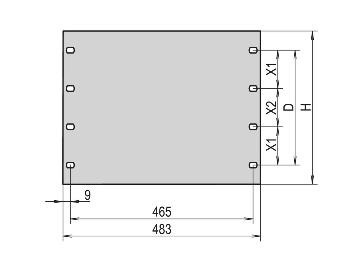 Face avant 19" SCHROFF, 9 U, 3 mm, Al, RAL7035
