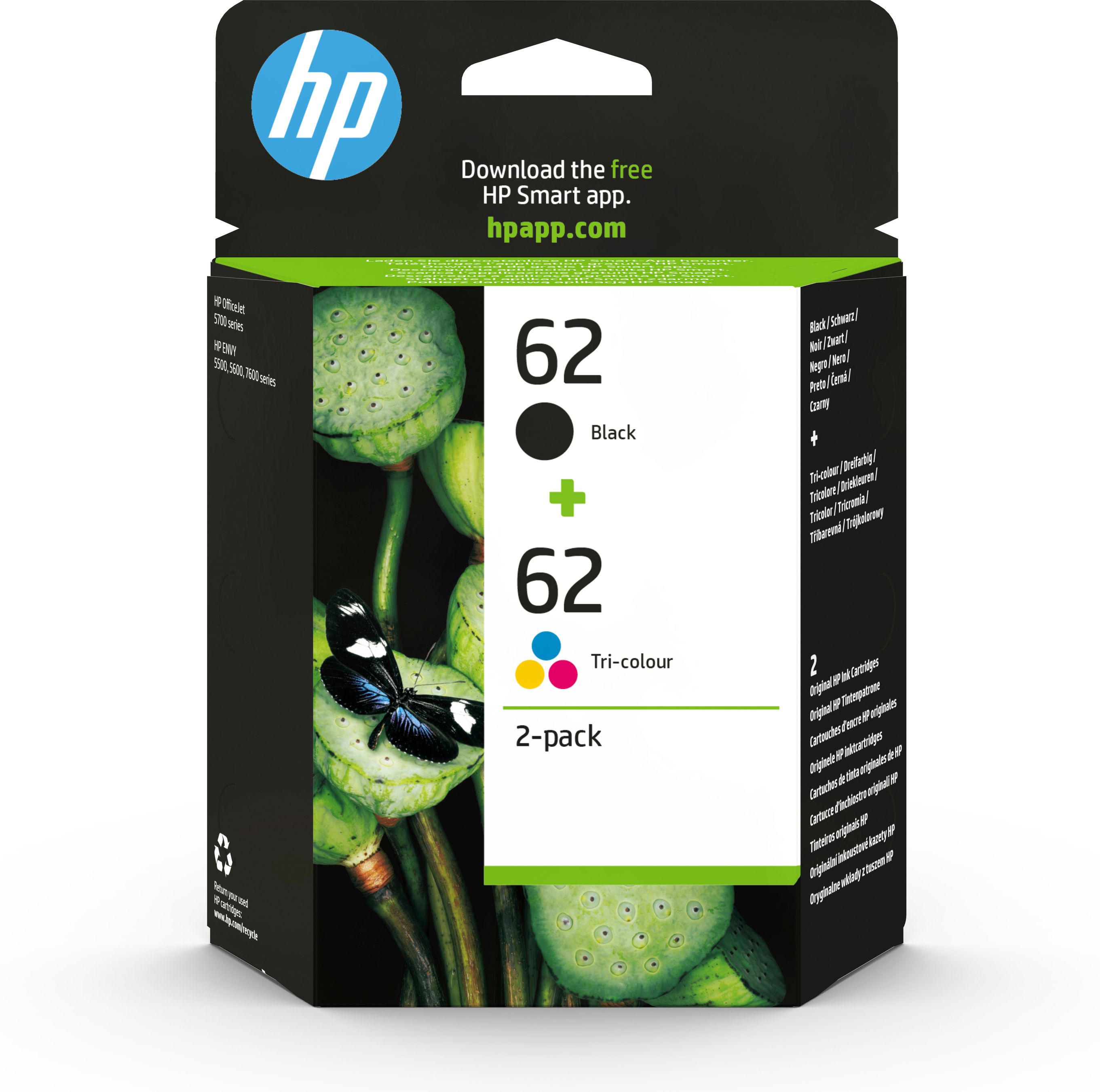HP 62 pack de 2 cartouches authentiques d'encre noire / trois couleurs