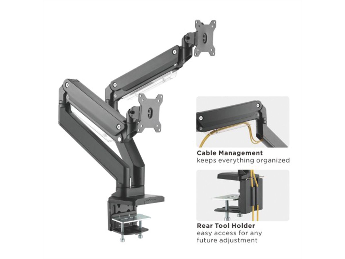 ROLINE Support double LCD à gaz, 5 axes de rotation, , max. 15 kg, jusqu'à 35 pouces
