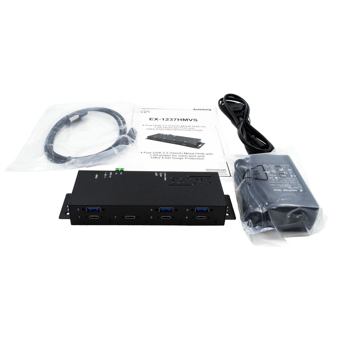 EXSYS EX-1237HMVS Hub USB 3.2 Gen2 à 7 ports, avec 4 x USB-C et 3 x USB-A