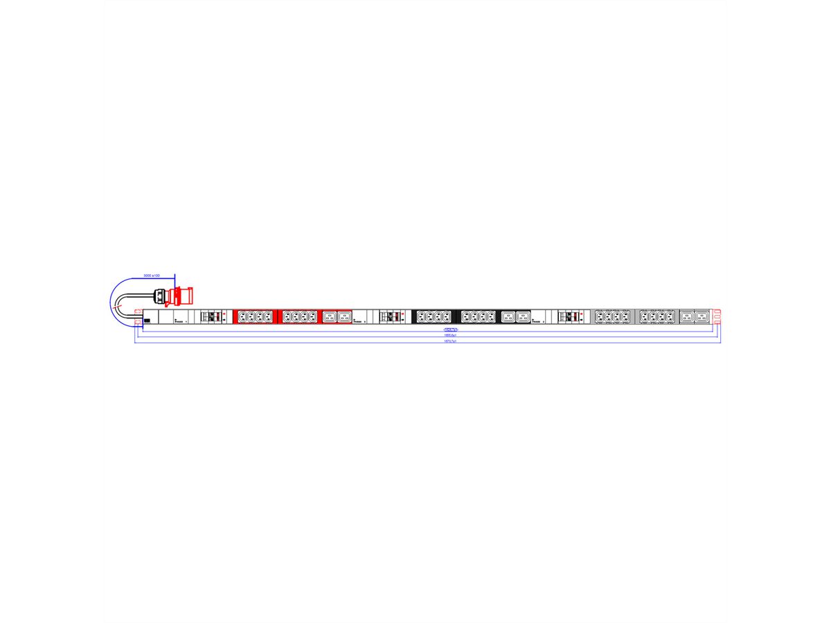 BACHMANN IT PDU ALU 1U 24x C13 6x C19 2LS CEE 3x32A rouge
