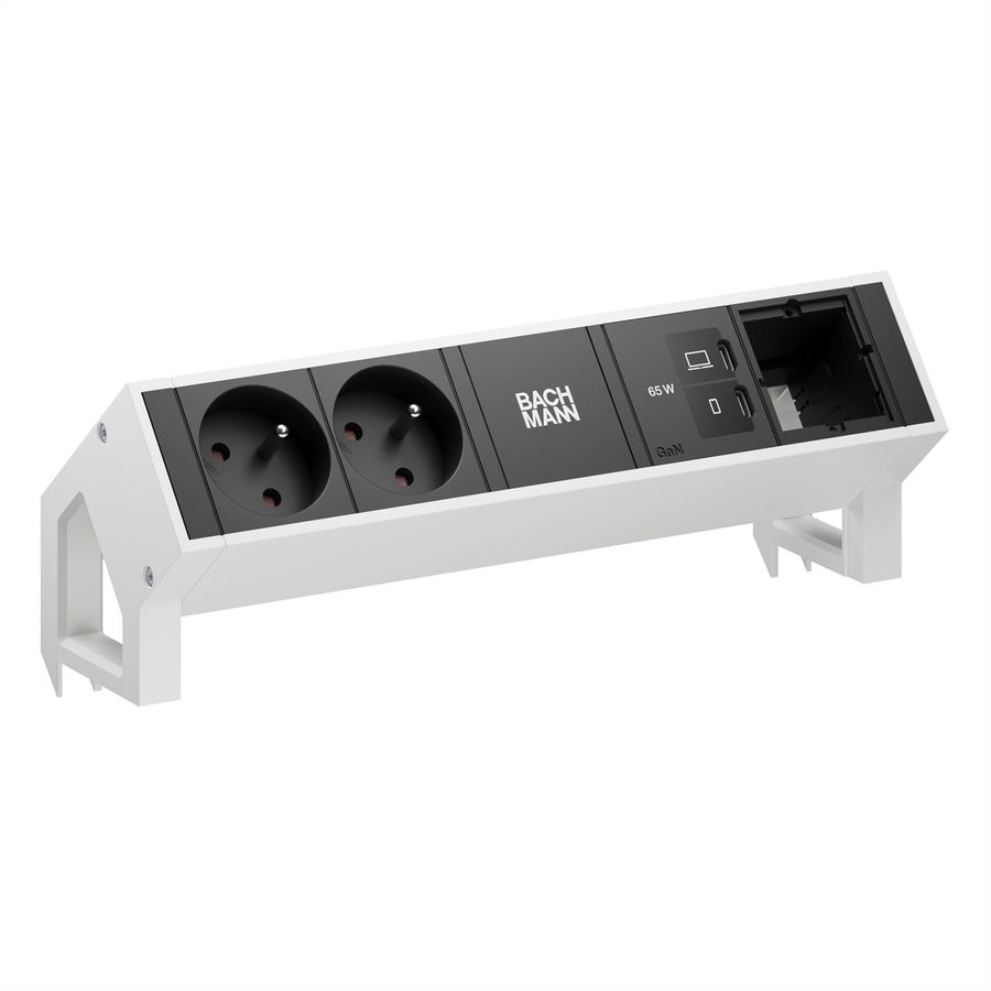 BACHMANN DESK2 2xUTE 1xUSB C/C 65W, 1xCM L=0,2m RAL9010