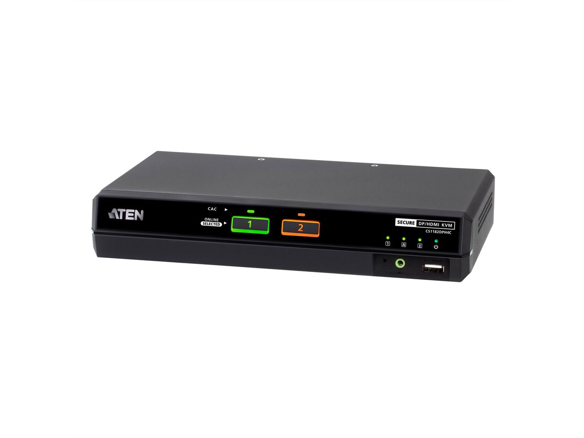 ATEN CS1182DPH4C Commutateur KVM sécurisé universel, 2 ports USB 5K DisplayPort/HDMI avec CAC