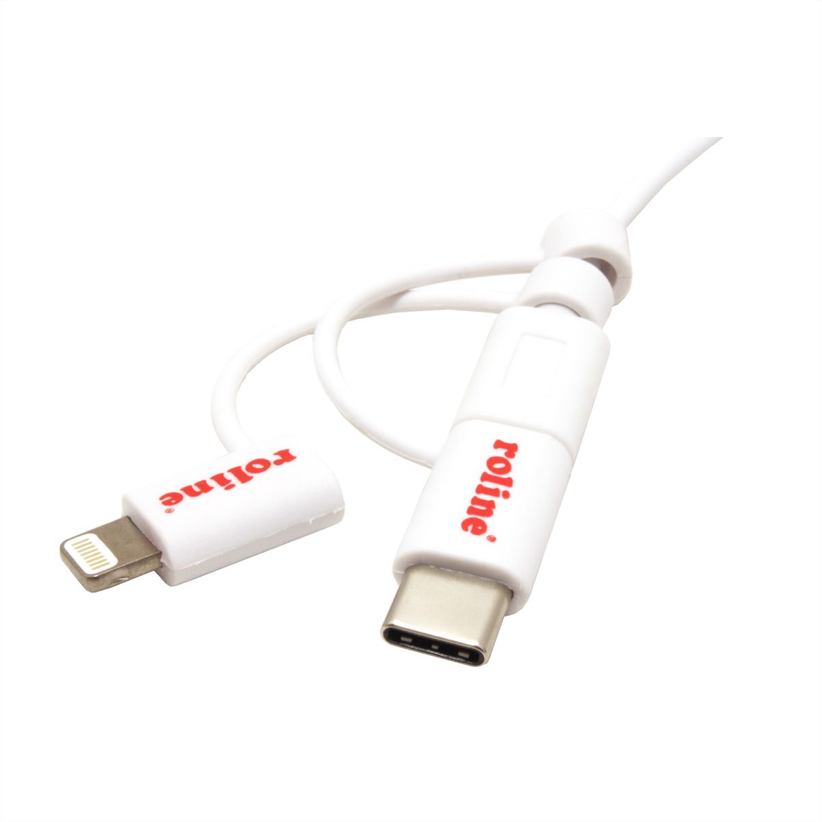 ROLINE Câble de charge et synchronisation, 8 Pin/USB MicroB / Type C pour Apple et Android, blanc, 1 m