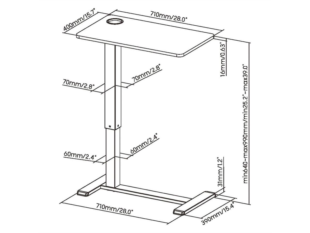 ROLINE Table d'appoint à vérin à gaz, réglable en hauteur, blanc