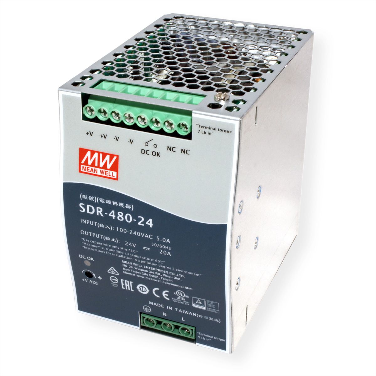 Mean Well SDR-480-24 Alimentation Glissières DIN 480W 24V DC