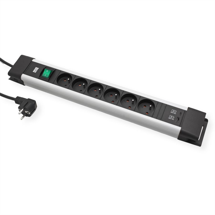 BACHMANN CONNECTUS 6xUTE , 1xinterrupteur 1xUSB A/C 22W 2,0m CEE7/7 gris