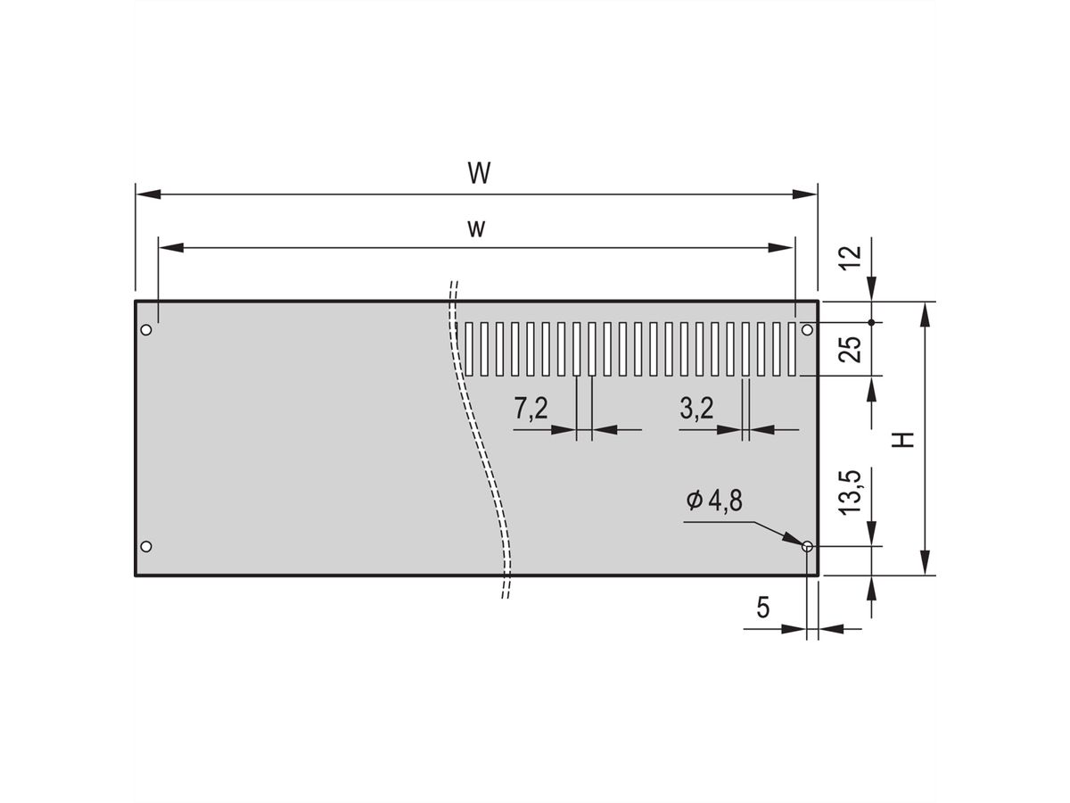 SCHROFF PropacPRO Panneau arrière, pleine largeur, non blindé, avec perforation, 3 U, 63 CV