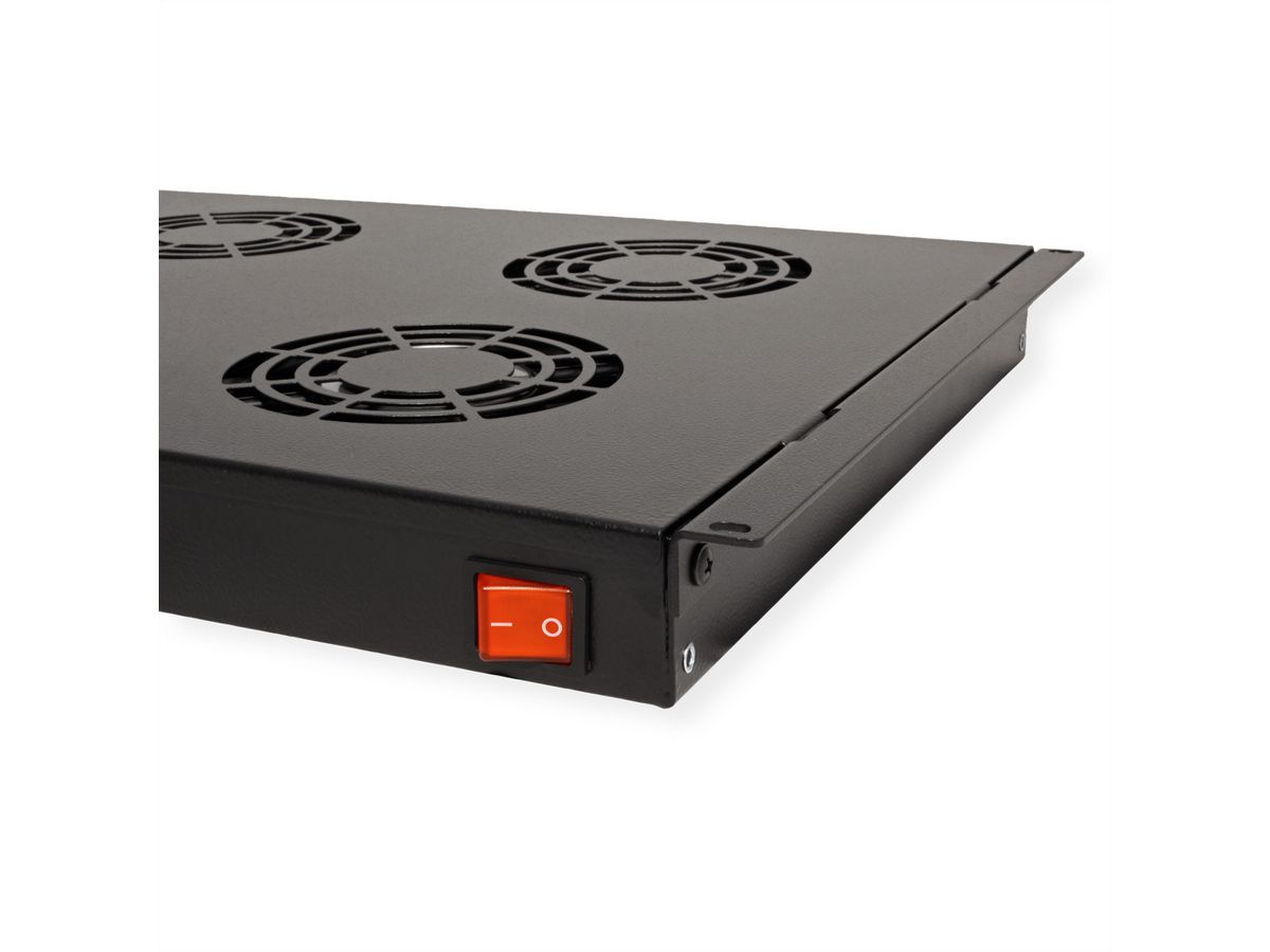 ROLINE 19" Unité de ventilation, 4 ventilateurs, thermostat, noire