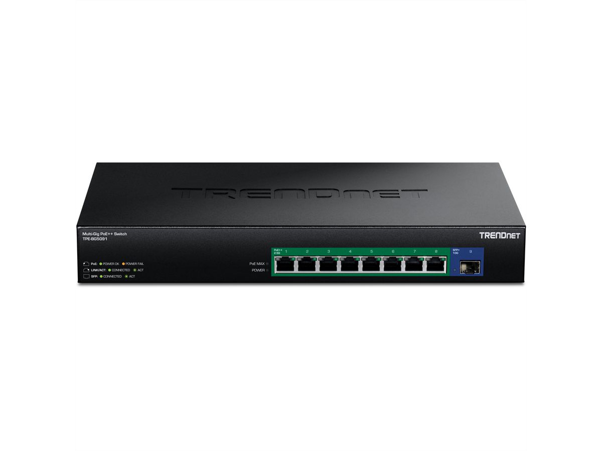 TRENDnet TPE-BG5091 Switch PoE++ 2,5G GaN à 9 ports, avec port SFP+ 10G (480W)