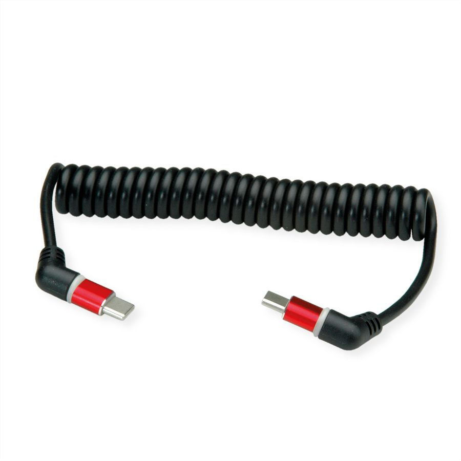 ROLINE Câble USB type C-C, M/M, rotation à 360°, 60W, spirale, rouge/noir, 1,5 m