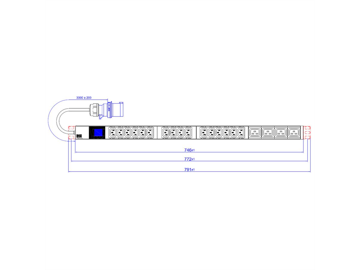 BACHMANN BN0500 19" PDU 1UH 16xC13 4xC19, CEE 16A, bleu